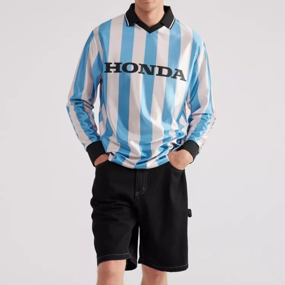 NWOT Honda Long Sleeve Striped Soccer Jersey Polo Tee Size Large